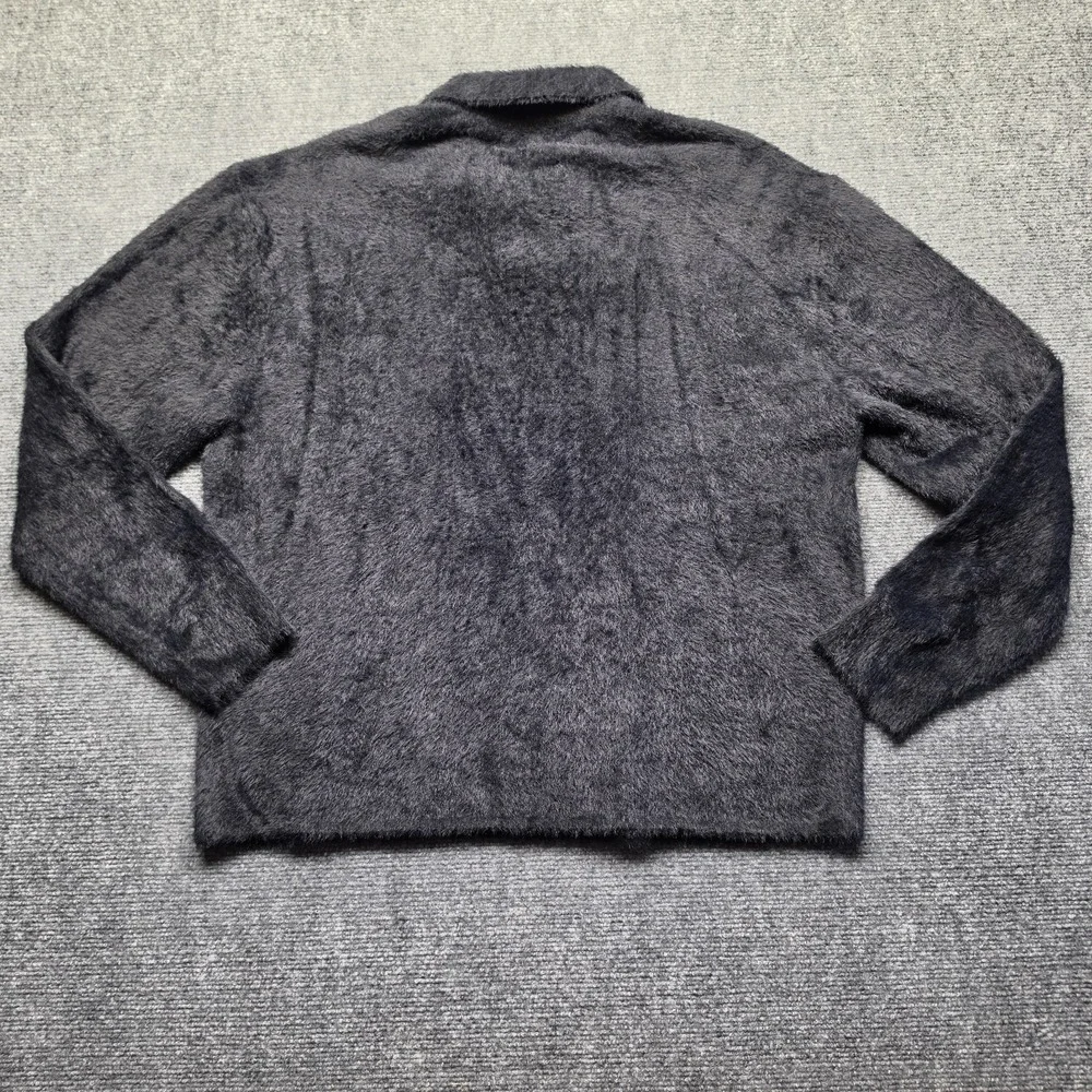 PacSun Mens Large Long Sleeve Collared Fuzzy Knit Polo Sweater Black